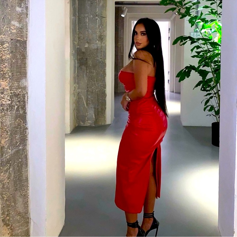 ZARA Red Faux Leather Dress